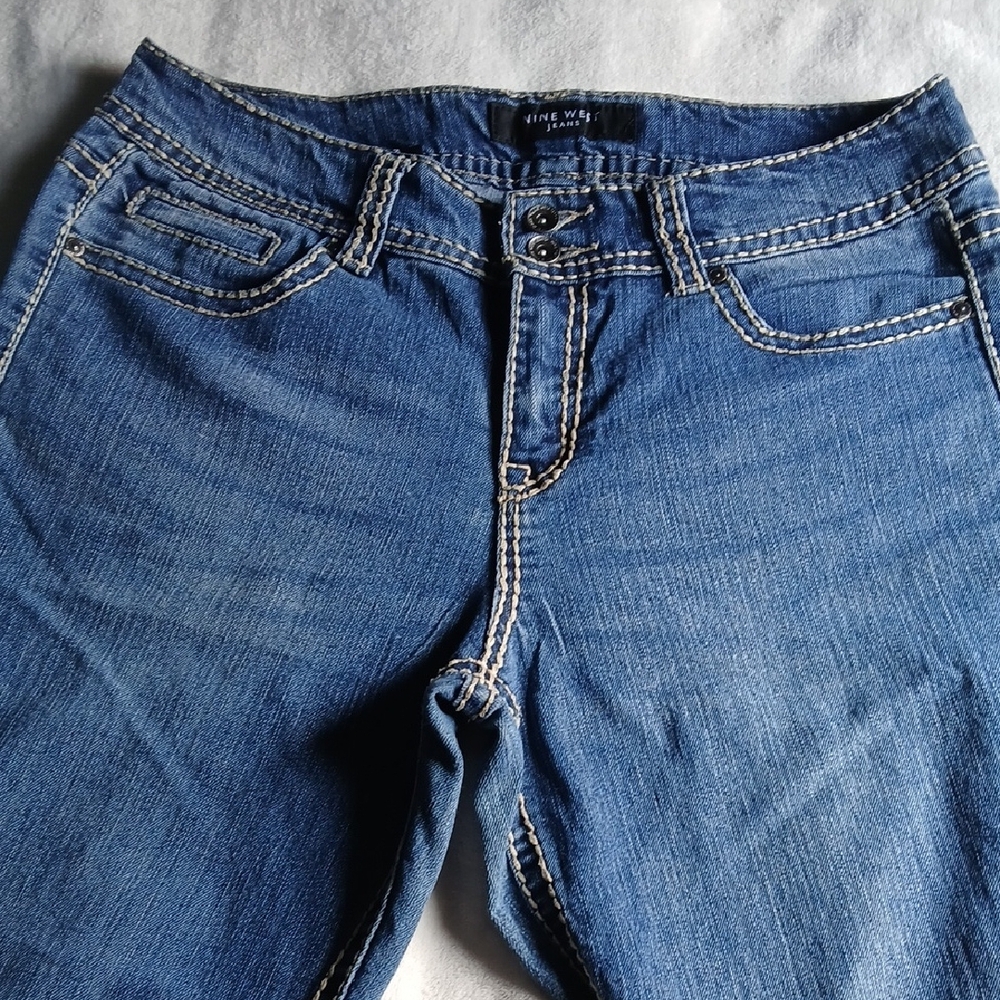 Nine West Medium Blue Bootcut Jeans with Embroidered Back Pocket - Picture 3 of 8